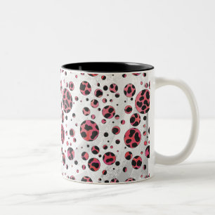 Taza Bicolor Negro dálmata y rojo con puntos de polka
