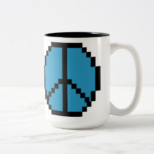 Taza Bicolor Negro y azul de la paz del pixel