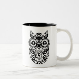 Taza Bicolor Negro y blanco del búho del cráneo del azúcar