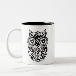 Taza Bicolor Negro y blanco del búho del cráneo del azúcar