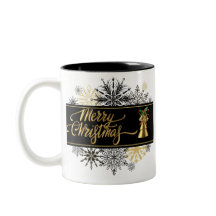 Negro y oro Feliz Navidad Mug
