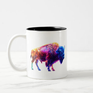 Taza Bicolor Neon Bison brillante - Arte de vida salvaje futuri