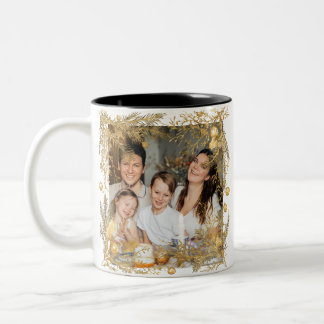Taza Bicolor New year Frame with Gold Pine  Photo Family 2026