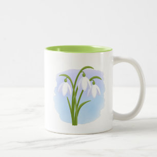 Taza Bicolor Nieve - Flores de primavera sobre azul acuático