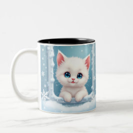 Taza Bicolor Nieve gatita mug, cerdo inspirado en el invierno, 