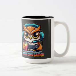 Taza Bicolor Night Owl Gamer Mascot Fun Gaming Illustration