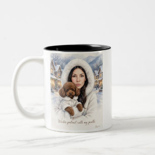 Taza Bicolor Niña besando a cachorro de Caniche–Mamá Caniche