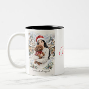 Taza Bicolor Niña besando a cachorro de caniche–Mamá caniche