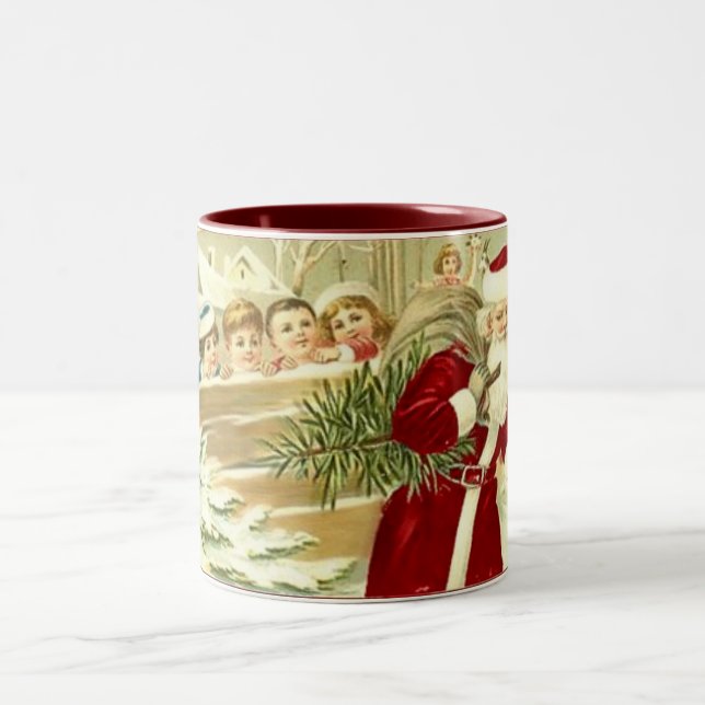 Taza Bicolor Niños de época viendo Santa Mug (Centro)