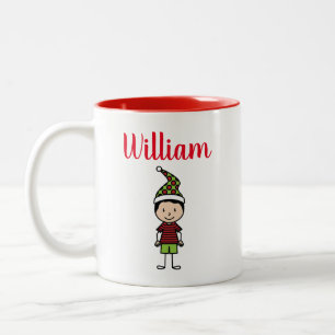Taza Bicolor Niños lindos y personalizados Navidades rojos blan