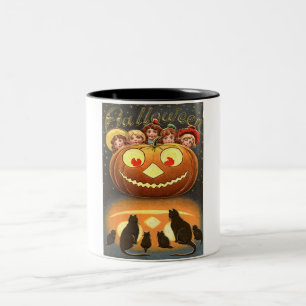 Taza Bicolor Niños y gatos de Halloween de época