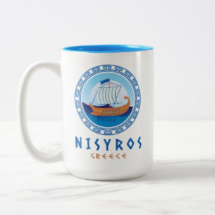 Taza Bicolor Nisyros, Grecia Diseño de Barco Griego