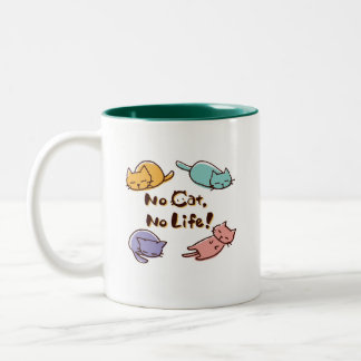Taza Bicolor No Cat No Life! / Cute Loose Cat Illustration with