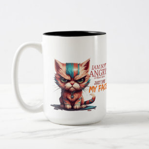 Taza Bicolor No Estoy Enojado, Es Solo Mi Cara" Dibujo De Carto