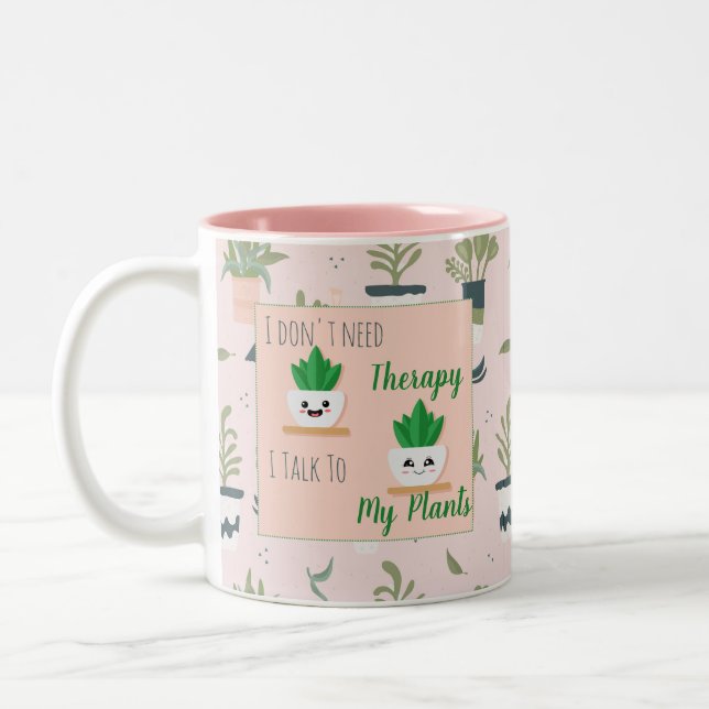 Taza Bicolor No necesito terapia hablo con mis plantas (Izquierda)