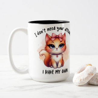 Taza Bicolor No Necesito Tu Actitud Regalo Para Amantes De Gato