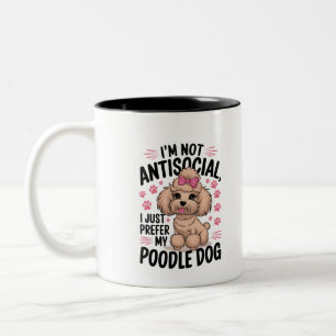 Taza Bicolor No soy antisocial, solo prefiero mi perro caniche