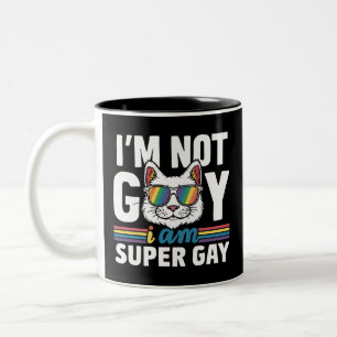 Taza Bicolor No soy gay, soy un gato del orgullo gay LGBT Super