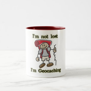 Taza Bicolor ¡"No soy" gráfico perdido de Geocaching en las