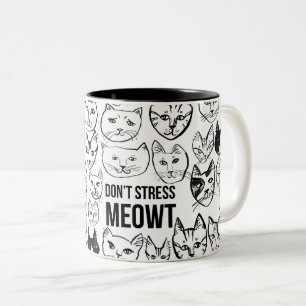 Taza Bicolor No subraye el gato divertido de Meowt