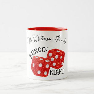 Taza Bicolor Noche de Bunco de Dados Rojos con Nombre Personali