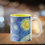 Taza Bicolor Noche Starry Crescent Moon Van Gogh<br><div class="desc">Un buen tazón de café con la pintura post-impresionista de Vincent van Gogh,  Noche Starry (1889). Un paisaje vespertino con estrellas y una luna creciente.</div>
