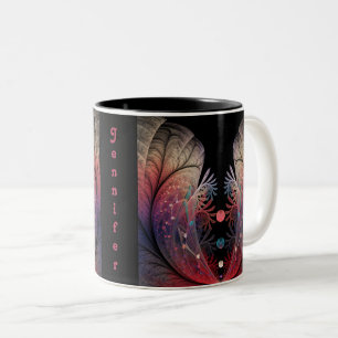 Taza Bicolor Nombre de arte fractal de fantasía moderna abstrac