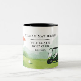 Taza Bicolor Nombre de Club de Golf Personalizado en Carrito de