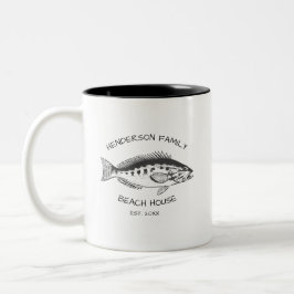 Taza Bicolor Nombre de familia Pescado de la Casa de la Playa