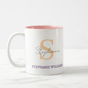 Taza Bicolor Nombre de guión clásico elegante negro y blanco pe