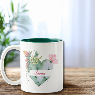 Taza Bicolor Nombre de guión de Personalizado y corazón de flor