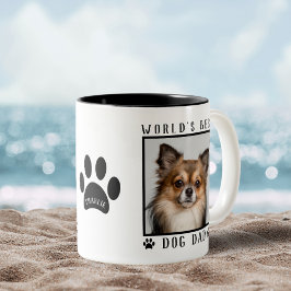 Taza Bicolor Nombre de huellas de patas de Papá Perro del Mundo