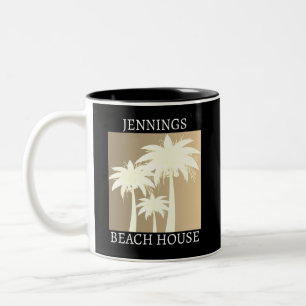 Taza Bicolor Nombre de la casa de la playa de color beige negro