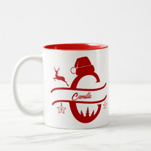 Taza Bicolor Nombre de letra Santa Hat Monograma Personaliz