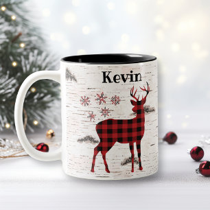 Taza Bicolor Nombre de los copos de nieve rojos y de búfalo roj