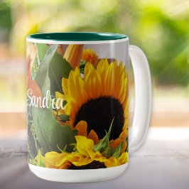 Taza Bicolor Nombre de los hermosos girasoles otoñales 15 oz