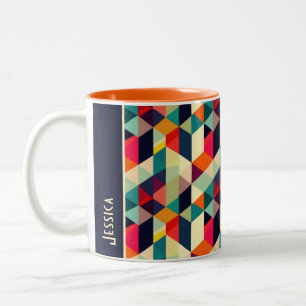 Taza Bicolor Nombre de los tipos de letra RETRO del patrón geom