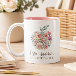 Taza Bicolor Nombre de maestro personalizado y manzana floral d