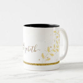 Taza Bicolor Nombre de monograma elegante con brillo dorado