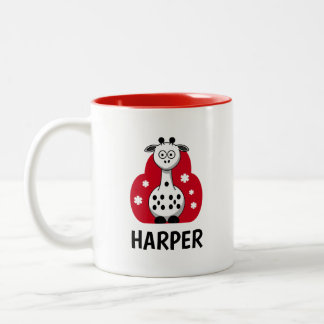 Taza Bicolor Nombre de safari de jirafa en acuarela para niñas