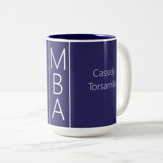 Taza Bicolor Nombre del graduado MBA azul (Anverso derecho)