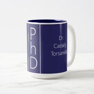 Taza Bicolor Nombre del graduado PhD azul