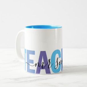 Taza Bicolor Nombre del guión del profesor: hombres azul y púrp