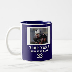 Taza Bicolor Nombre del jugador azul número equipo foto