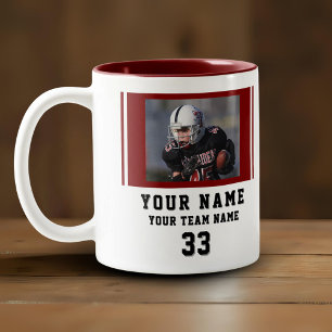 Taza Bicolor Nombre del jugador rojo número equipo foto