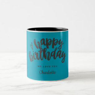 Taza Bicolor Nombre del personalizar Feliz cumpleaños tipografí