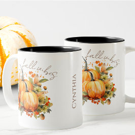 Taza Bicolor Nombre editable Cute Naranja Cosecha de calabaza C