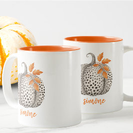 Taza Bicolor Nombre editable Cute Naranja Cosecha de calabaza C