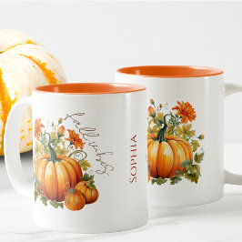 Taza Bicolor Nombre editable Naranja de la calabaza de la calab
