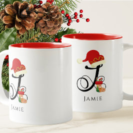 Taza Bicolor Nombre elegante escritura moderna letra J Navidad